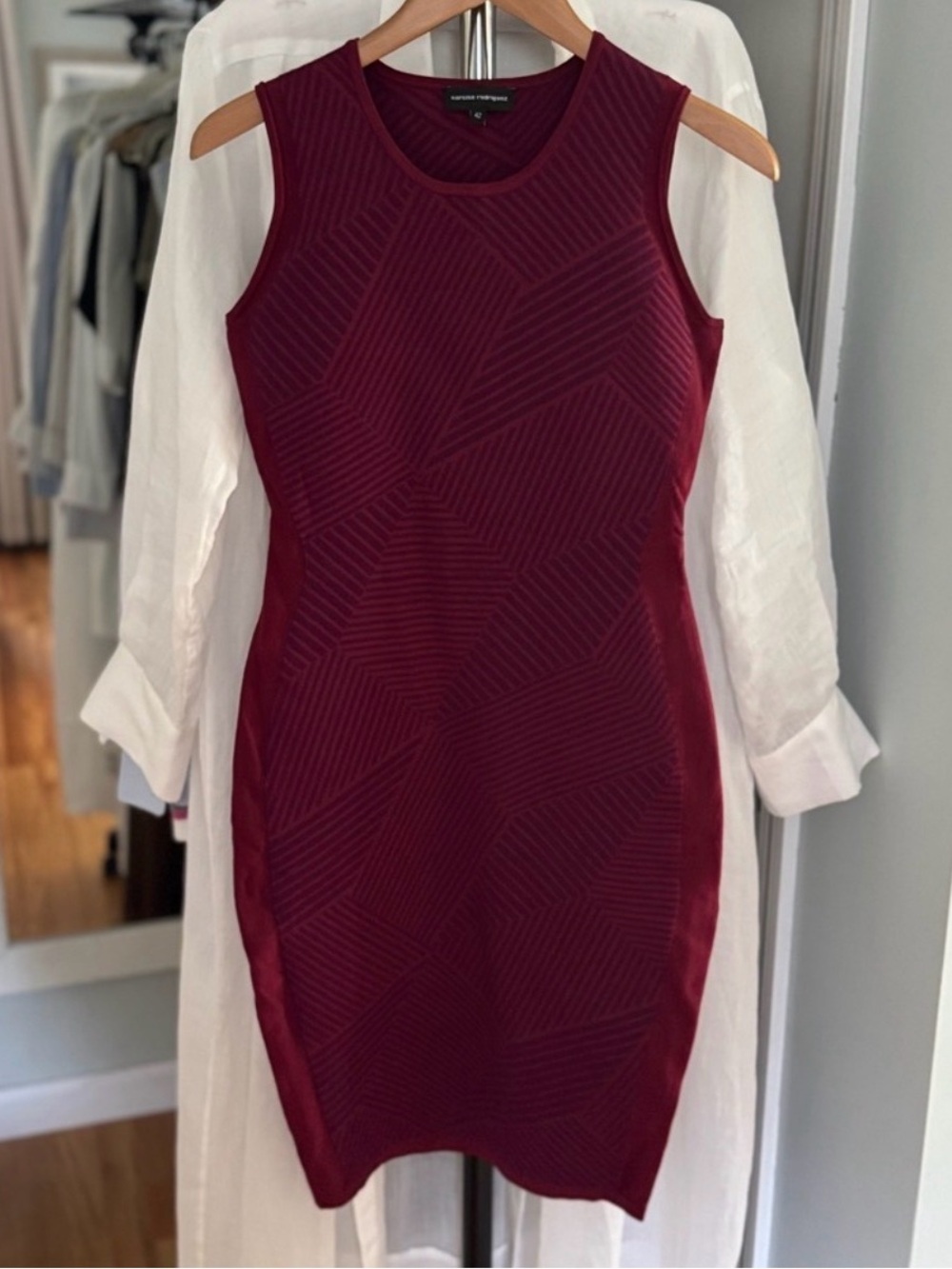 Narciso Rodriguez Sleeveless Burgundy Textured Bodycon Dress